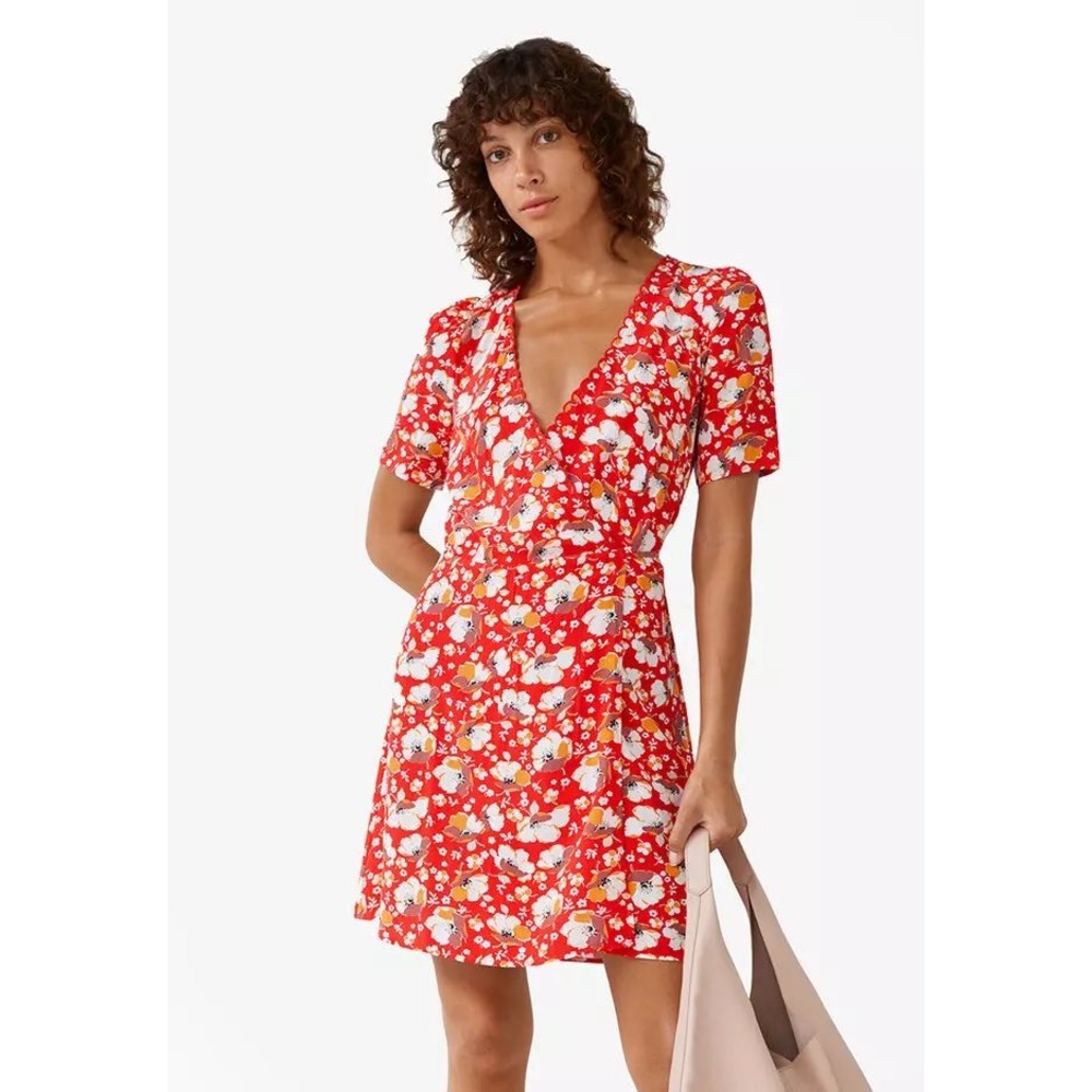 & Other Stories Paris Atelier Red Floral Wrap Dress Picnic French Girl EU34 US 2